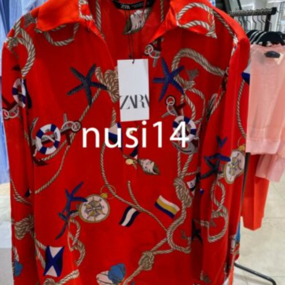 Zara Red Nautical Print Blouse